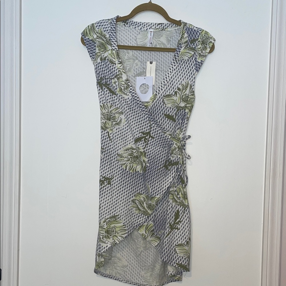 Daily Practice by Anthropologie Montauk V-Neck Mini Dress size XXS Green Motif
